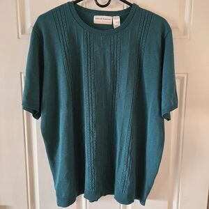 Vintage Alfred Dunner Top Womens 1X Green Knit Acrylic Sweater ShortSleeve USA
